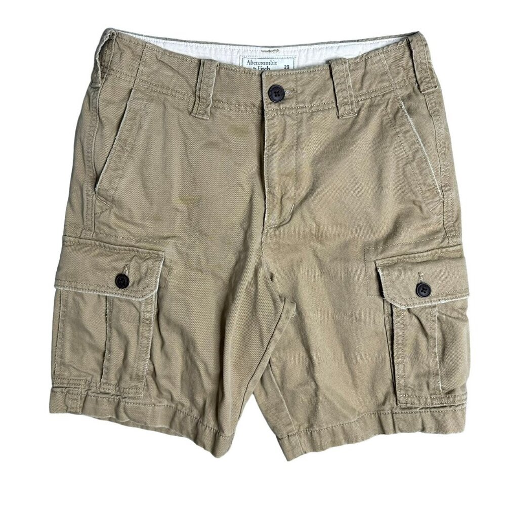 Abercrombie Cargo Baggy Shorts Mens 29 Khaki Thick‎ Skater 90s Y2K Style Retro